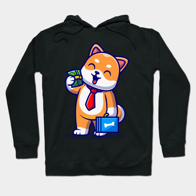 Cute Shiba Inu Dog Employee With Salary Cartoon Hoodie by Catalyst Labs